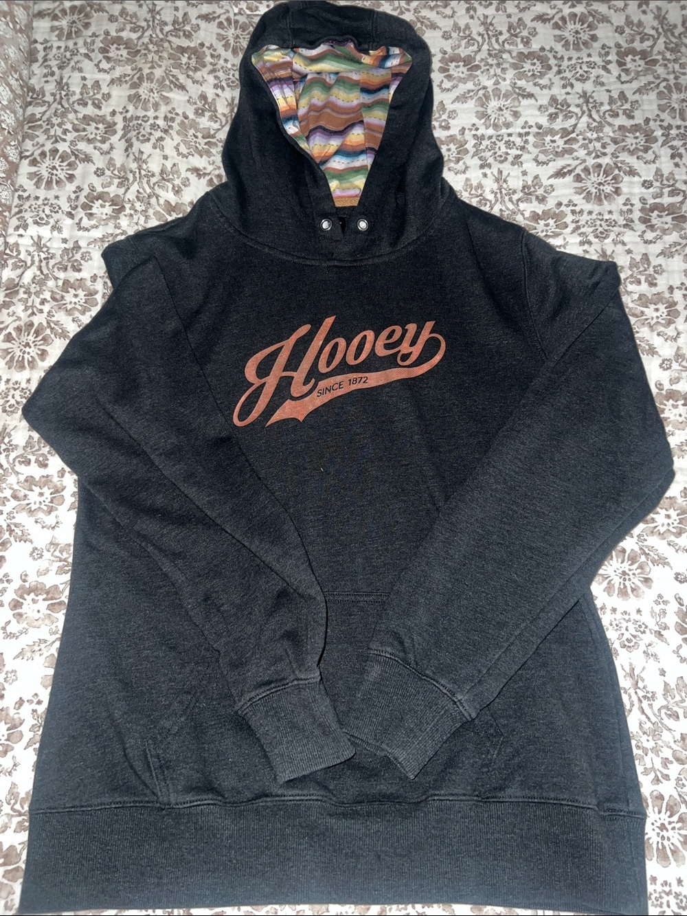 Hooey Black Hoodie with Multicolor Striped Hood Lining